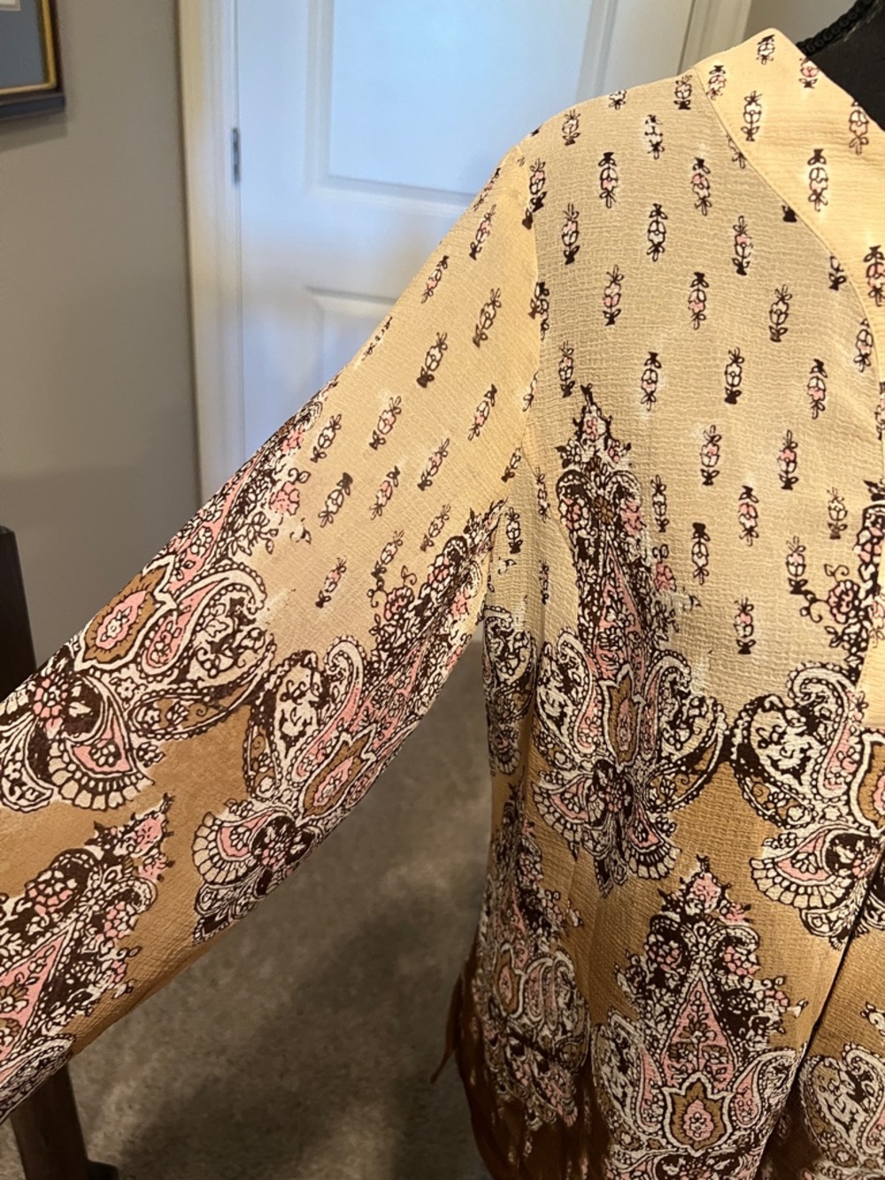 Emma James Cream, Brown and Pink Paisley Split-Neck Tunic - Picture 7 of 11